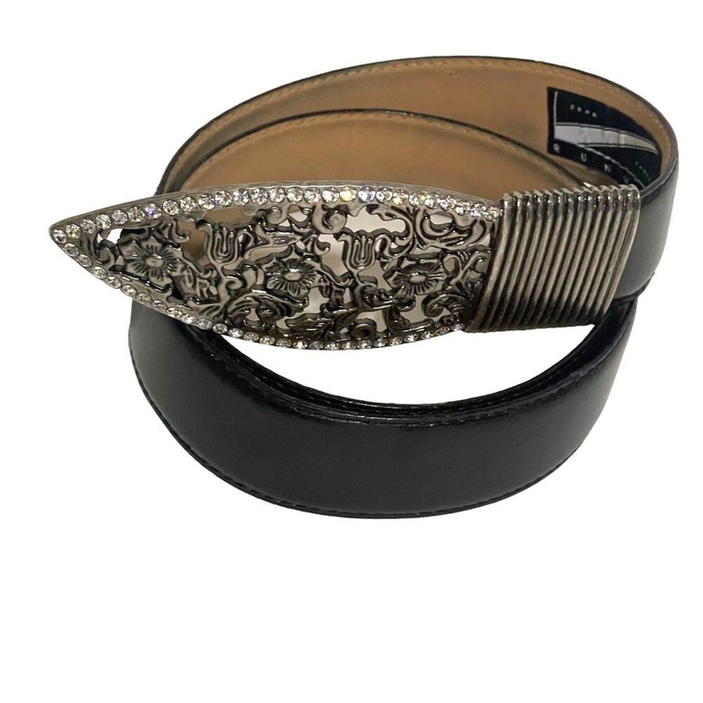 Sone Paris Runway Floral Rhinestone Buckle Belt Black Small